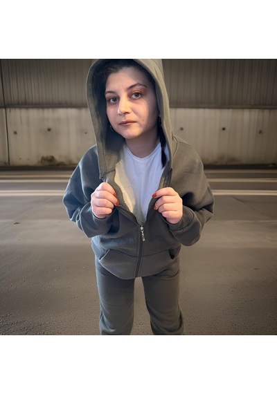 Ceyss Design Unisex Üç İplik Şardonlu Kapüşonlu Hırkalı Eşofman Takımı-haki Haki