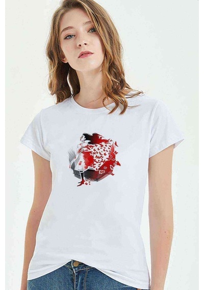 Attack On Titan Alice Madness Returns Baskılı Beyaz Kadın Tshirt