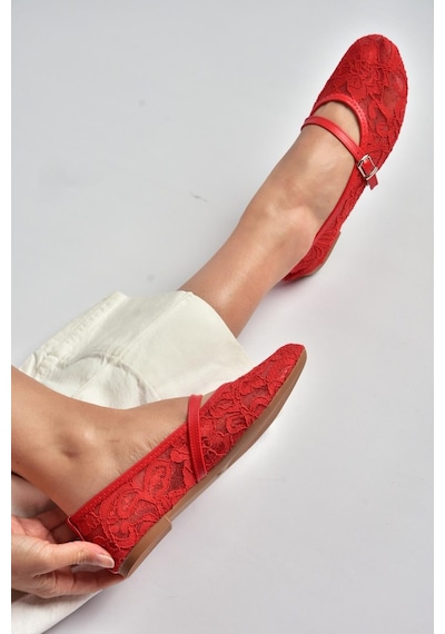 Fox Shoes Y726864006 Kırmızı Dantelli Kadın Babet