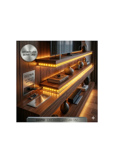 12v 240 Çip Şerit Led Amber 5 Mt Turuncu