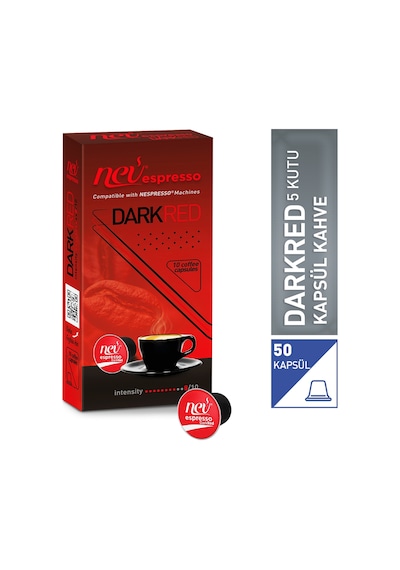 Nev Kahve DarkRed Kapsül Kahve 5x10 5 Kutu Nespresso Uyumlu 50 Kapsül
