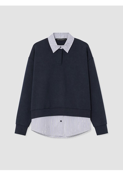 Lcw Modest Lacivert Gömlek Yaka Kadın Sweatshirt Tunik