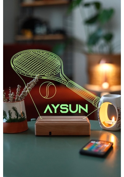 Kişiye Özel 3D Tenis Ve Tenis Topu Masaüstü Hediyelik Led Lamba