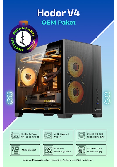 IH Hodor V4 Ryzen 5 7500F 16 GB 512 GB SSD 16 GB RTX5060Ti FreeDos Masaüstü Bilgisayar