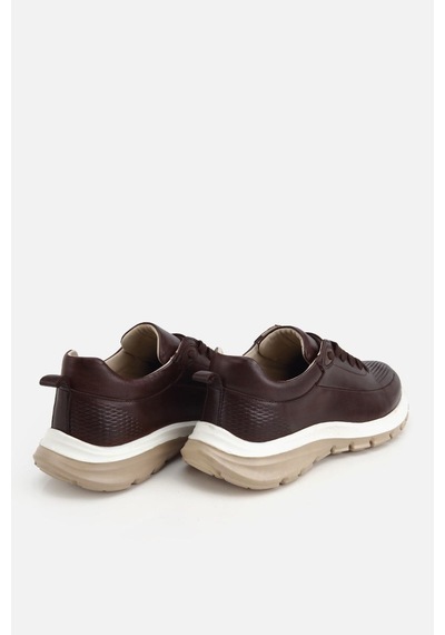 Yaya Erkek Kahverengi Deri Kontrast Tabanlı Bağcıklı Sneaker