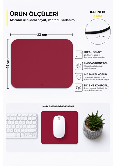 Bordo Renkli Ergonomik Mouse Pad Kaymaz Yüzey İle Ev Ve Ofis Kullanımı Fare Altlığı Mousepad