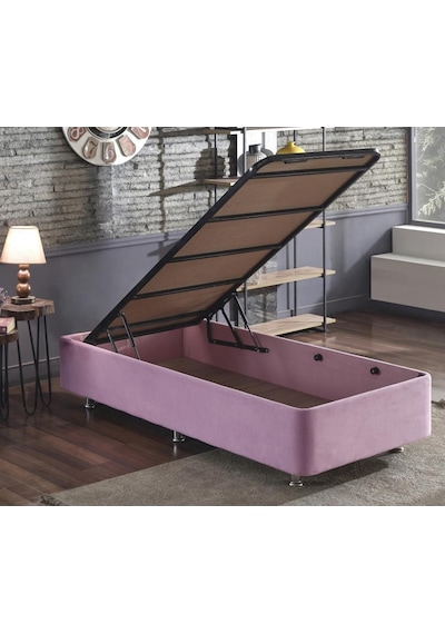 Nironyatak Pinky Baza - 90X190 Cm Tek Kişilik Sandıklı Pembe Kumaş Özel Baza
