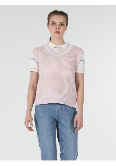 Colin's Regular Fit V Yaka Triko Pembe Kadın Kazak CL1057397_Q1.V1_PIN Pembe