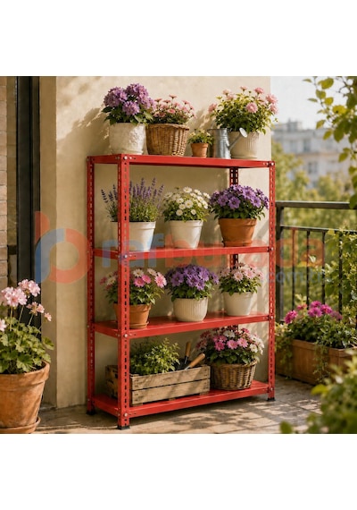 4 Katlı Renkli Dekoratif Çelik Raf - Çiçeklik Rafı, Ofis Rafı 0,70 Mm Turuncu-59x75 Cm-100 Cm