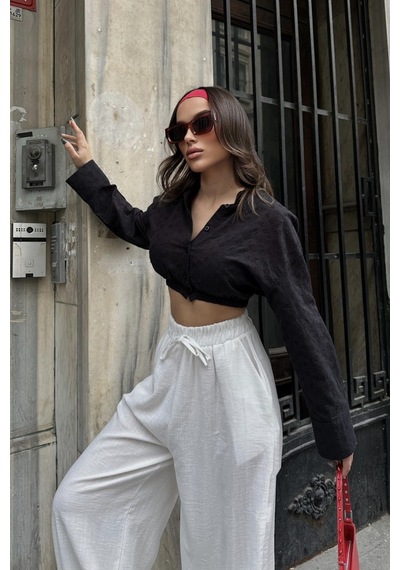 Lijuri Coline Fistolu Crop Gömlek 3254-08 R5-b-k4 Siyah