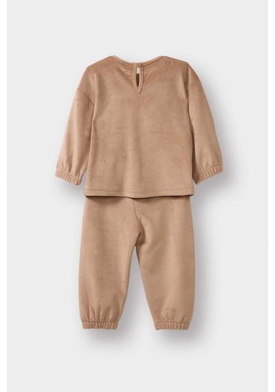 Defacto Kız Bebek Pijama Takımı Bulut Baskılı Uzun Kollu Welsoft Pelüş Üst Uzun Alt G1527a525wnbg400 Bej-bg400