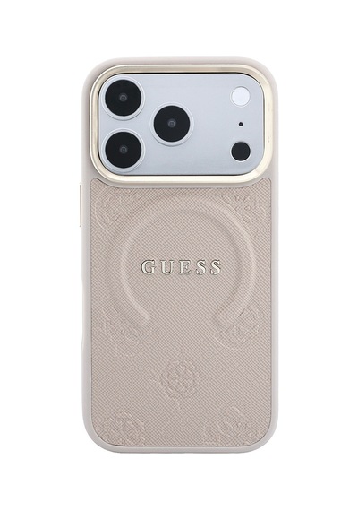 Apple iPhone Uyumlu 18 Pro Max Kılıf Guess Lisanslı M-safeli Yazı Logolu C-magnet Pu Deri Peony Kapak Pembe