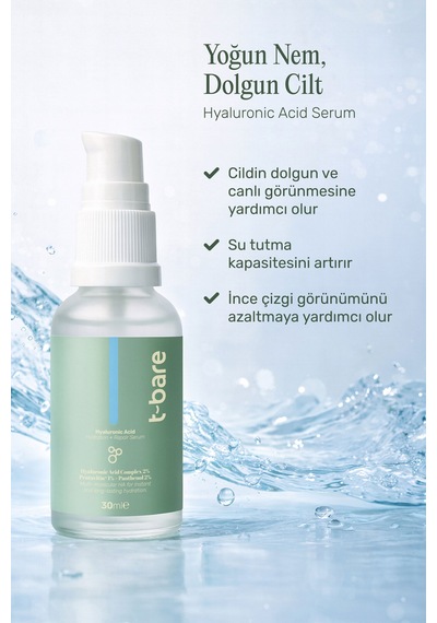 T-bare Hyaluronik Asit Serum 30ml – Yoğun Nem, Cilt Dolgunlaştırıcı Yüz Serumu