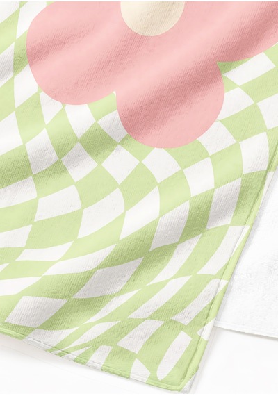 Çiçek Desenli Retro Plaj Havlusu - Yeşil Pembe Modern Geometrik Hızlı Kuruyan Mikrofiber Havlu Örtü Berrak Rüyası