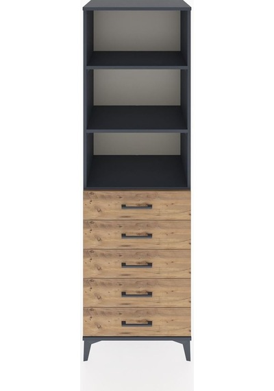 Hyperion Dolap 3 Raflı 5 Çekmeceli 60x44x195 Antrasit-çam Antrasit