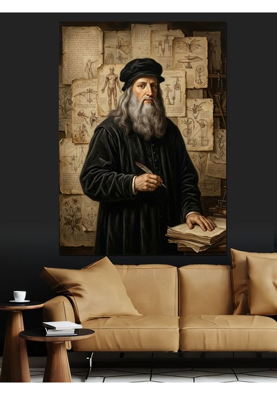 Çalışma Masasında Leonardo Da Vinci Dekoratif Kanvas - Mdf Ahşap Tablo