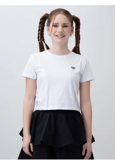 Zekids Kız Çocuk Pamuklu Fiyonk İşlemeli Tshirt-15789 Ekru