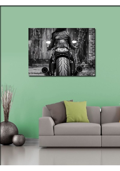 Kanvas Tablo Motosikletçi Ve Siyah Deri