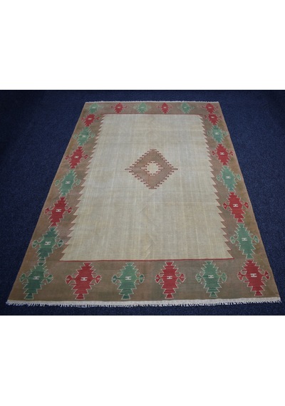 Zehra Abla Halı Vintage El Dokuma Şaheser Balıkesir Yün Kilim 7483 Çok Renkli
