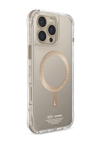 Apple iPhone 16 Pro Uyumlu Kılıf Magsafe Özellikli Şeffaf Airbag Tasarımlı Skinarma Saido Prime Kapak Gold