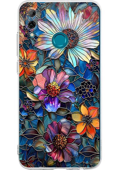 Printify Huawei P Smart 2019 İle Uyumlu Vitray Mücevher Flora Tasarımlı Şeffaf Silikon Kılıf Şeffaf