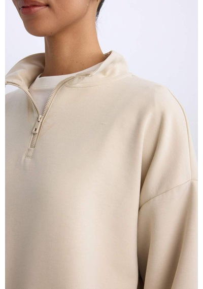 DeFactoFit Standart Fit Yarım Fermuarlı Skuba Dalgıç Kumaş Sporcu Sweatshirt D7120AX25SPBG700