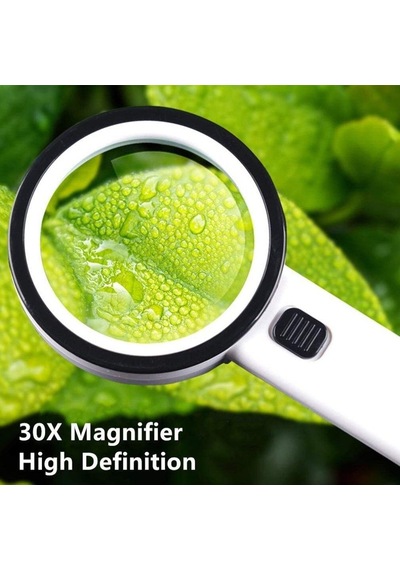 30X 95Mm Çift Hd Optik Cam Lens El Büyüteç 1 Uv 12 Led Işıklı
