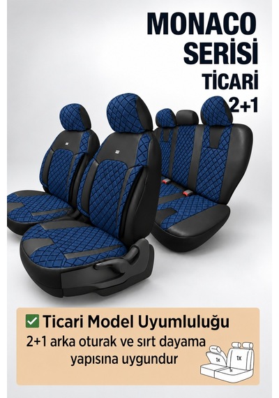 Renault Kangoo 1997-2008 Uyumlu Monaco Serisi Eviza 2+1 Ticari Lacivert Siyah Koltuk Kılıfı