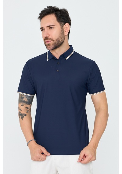 Lacivert Düğmeli Polo Yaka Erkek Tişört Navy