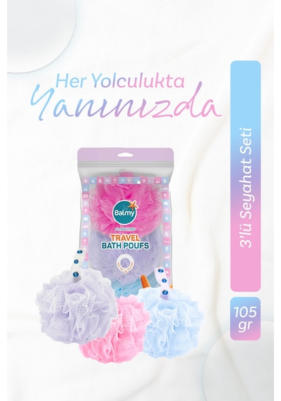 3 Adet Balmy 3'lü Seyahat Banyo Lifi Seti Çok Renkli