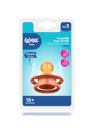 Wee Baby Pure Yuvarlak Uçlu Kauçuk Emzik No:3 Somon 18+ Ay