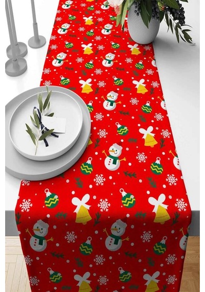 Kırmızı Christmas Desen Premium Masa Örtüsü Runner Rnr565n11