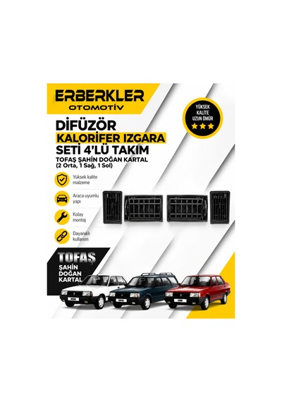 Tofaş Şahin Doğan Kartal Difüzör Kalorifer Izgara Seti 4'lü Takım 2 Orta, 1 Sağ, 1 Sol - Erb274