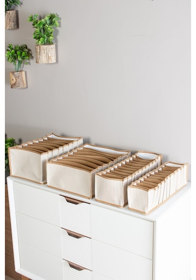 Serstil 11 Gözlü Çekmece Içi Bej Çizgili Düzenleyici Organizer - Small - 11 X 41 X 12 Cm