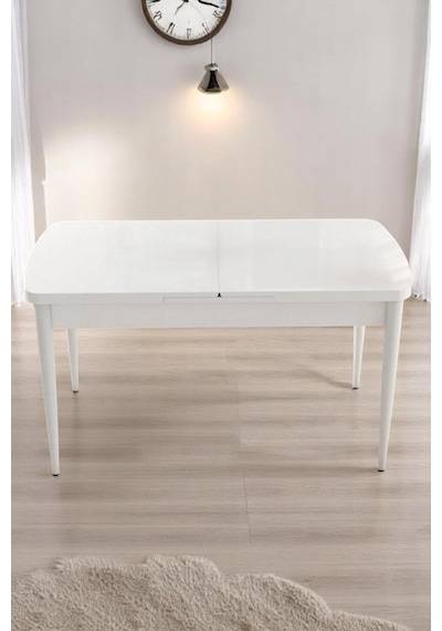Sera Beyaz 80 x 132 Açılabilen MDF Masa Beyaz Metal Ayaklı Mutfak Masası 6 Füme Kot Desen Sandalye Sera Beyaz 80 x 132 Açılabilen MDF Masa Beyaz Metal Ayaklı Mutfak Masası 6 Füme Kot Desen Sandalye