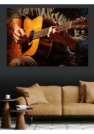 Ahşap Tablo Gitar Çalan Adam Portresi