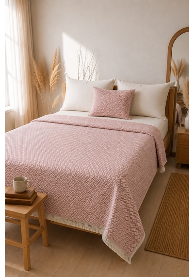 Dokuma Pike Çiftkişilik 200x220 Çok Amaçlı Bohem Yatak Örtüsü Pembe