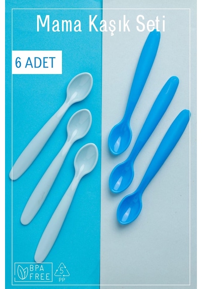 6'lı Mama Kaşığı Seti - Mavi Mavi