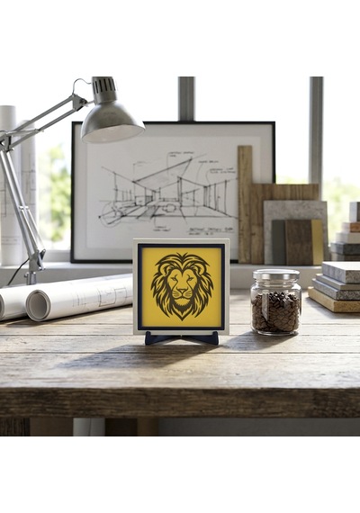Aslan Motifli Masaüstü Dekoratif Parça, Gücü Ve Asaleti Yansıtan Estetik Aksesuar 10x10 Cm
