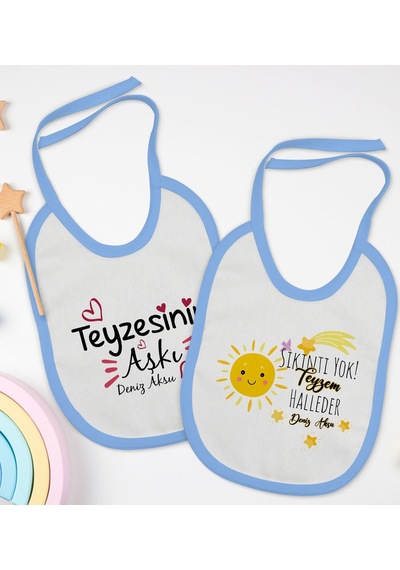 BK Kids Kişiye Özel Teyze Tasarımlı 2’li Mavi Mama Önlüğü-3 Mavi