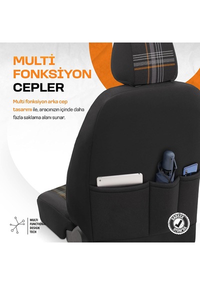 Tr Gti Sports Design Oto Koltuk Kılıfı Ekstra Destekli Özel Jacquard Kumaş Tam Set - Turuncu-siyah Genel