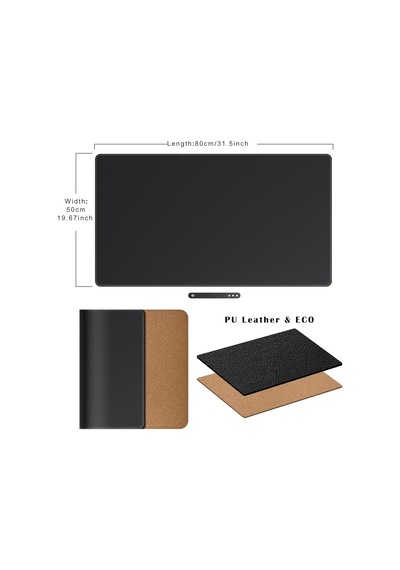 Mantar Ve Pu Deri Masa Paspası, 80 Cm X 50 Cm Büyük Oyun Mouse Pad Xxl, Çift Taraflı Kaymaz Taşınabilir Masa Pedi