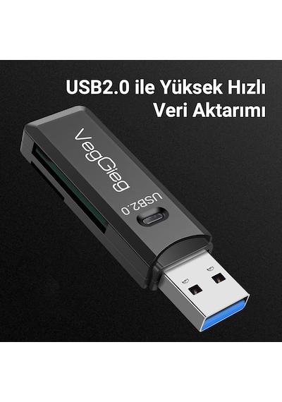 VegGieg Usb 2.0 SD ve Micro SD Hafıza Kart Okuyucu Siyah