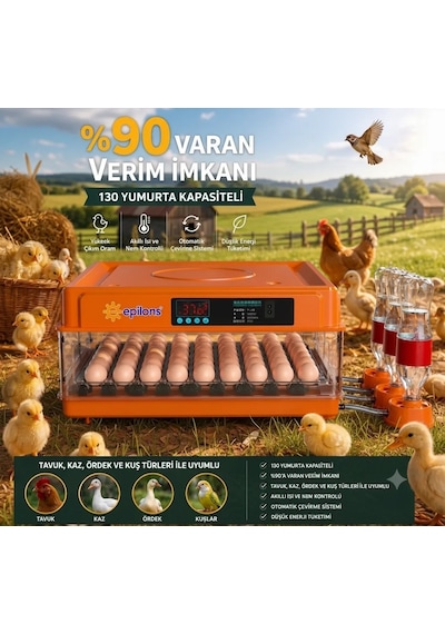 Tam Otomatik Kuluçka Makinesi 130 Yumurta Kapasiteli Akıllı Isı Ve Nem Kontrolü Otomatik Yumurta