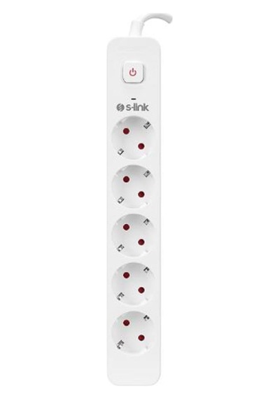 S-link Spg501s 1.5m 1.5mm 100 Yüzde Bakır 750 Joule 5 Li Anahtarlı Akım Korumalı Priz 150 CM