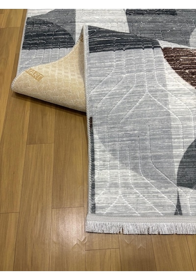 Kaymaz Taban Saçaklı Gri Kahve Modern Yıkanabilir Salon Mutfak Koridor Yolluk Halı Kahve - Gri