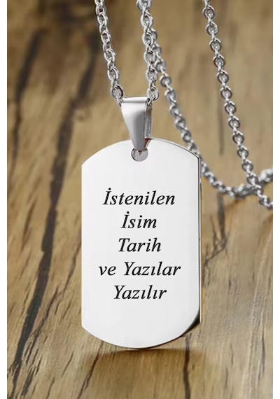 Takı Dükkanı Kişiye Özel İsim Tarih Yazı Yazılı Asker Künyesi Çelik Erkek Bayan Kolye Eck60 Metalik