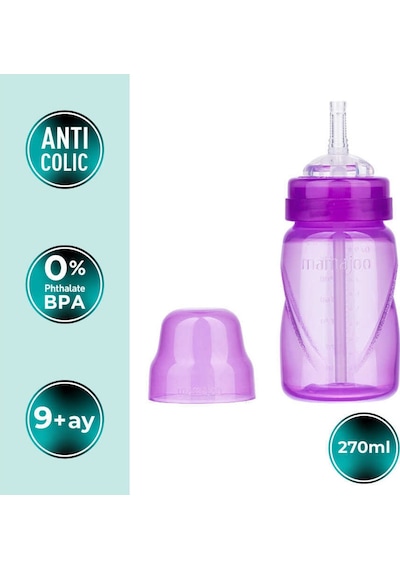 Mamajoo Antikolik Akıtmaz Pipetli Bardak 270 ml Mor, 12 Ay+