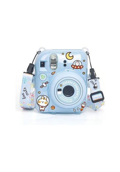 Fujifilm Instax Mini 12 Fotoğraf Makinesi + 20'li Film + Kıskaçlı Resim Standı + Simli Pleksi Kılıf Seti Mavi