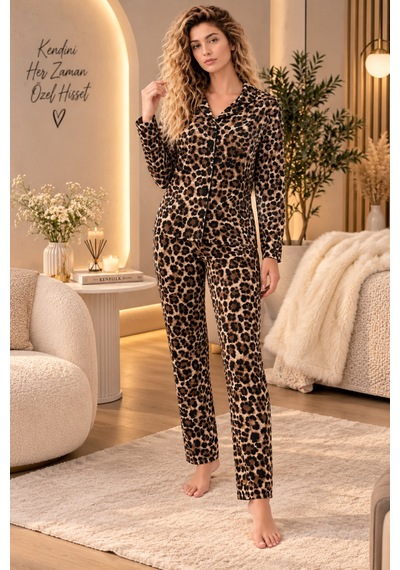 Genel Markalar Leopar Desenli Pijama Takımı Uzun Kollu Gömlek Yaka Ve Pantolon, Şık Ev Giyim Çok Renkli Çok Renkli Genel Markalar Leopar Desenli Pijama Takımı Uzun Kollu Gömlek Yaka Ve Pantolon, Şık Ev Giyim Çok Renkli Çok Renkli